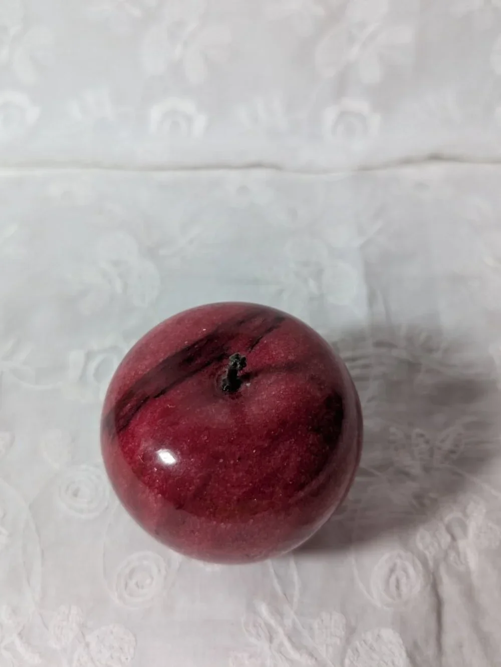 Vintage Red Marble Apple Paperweight, Unique Swirl Markings